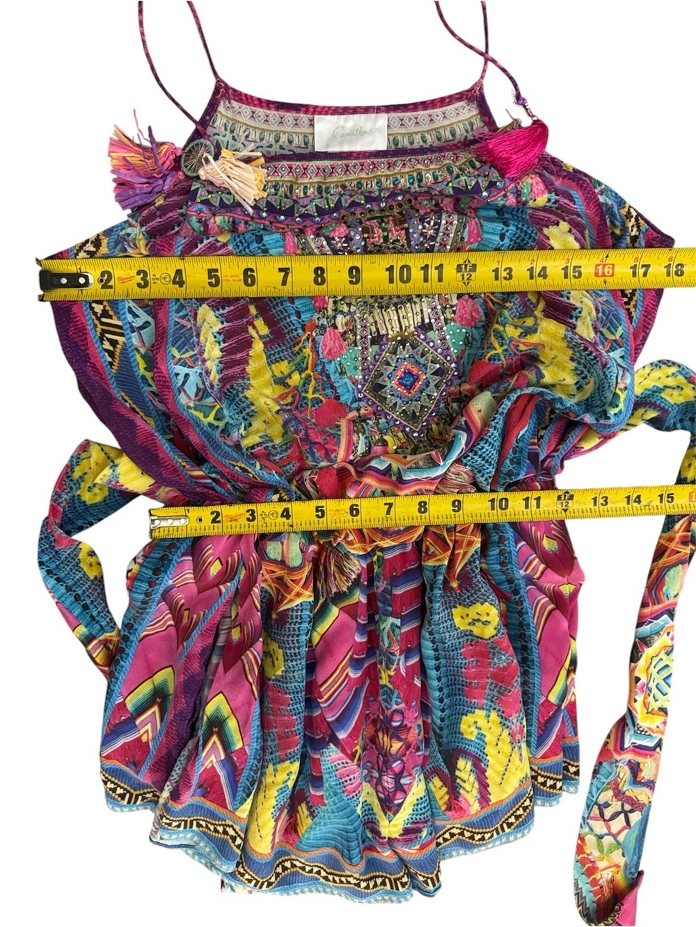 Camilla Pastel Floral Ikat Embroidered Top in Pink, Blue, Purple Size Medium - Picture 11 of 16